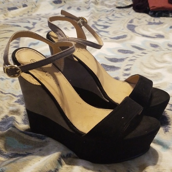Black & Grey Skinny Strap wedges - Picture 3 of 3